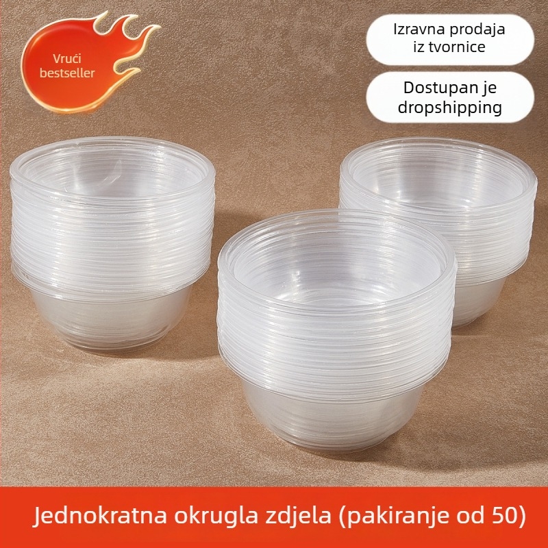 Prozirna debela plastična zdjela, 320 ml, okrugla zdjela za juhu, za restorane i kućnu upotrebu