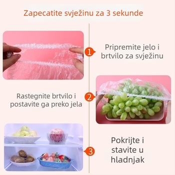Set od 100 jednokratnih prozirnih folijskih poklopaca za kuhinju i hladnjak, s elastičnim otvorom za ostatke i zdjele