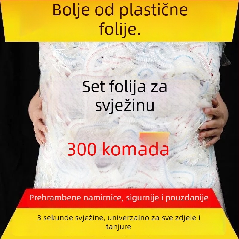 Set od 100 jednokratnih prozirnih folijskih poklopaca za kuhinju i hladnjak, s elastičnim otvorom za ostatke i zdjele