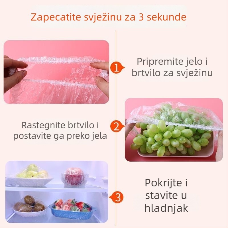 Set od 100 jednokratnih prozirnih folijskih poklopaca za kuhinju i hladnjak, s elastičnim otvorom za ostatke i zdjele