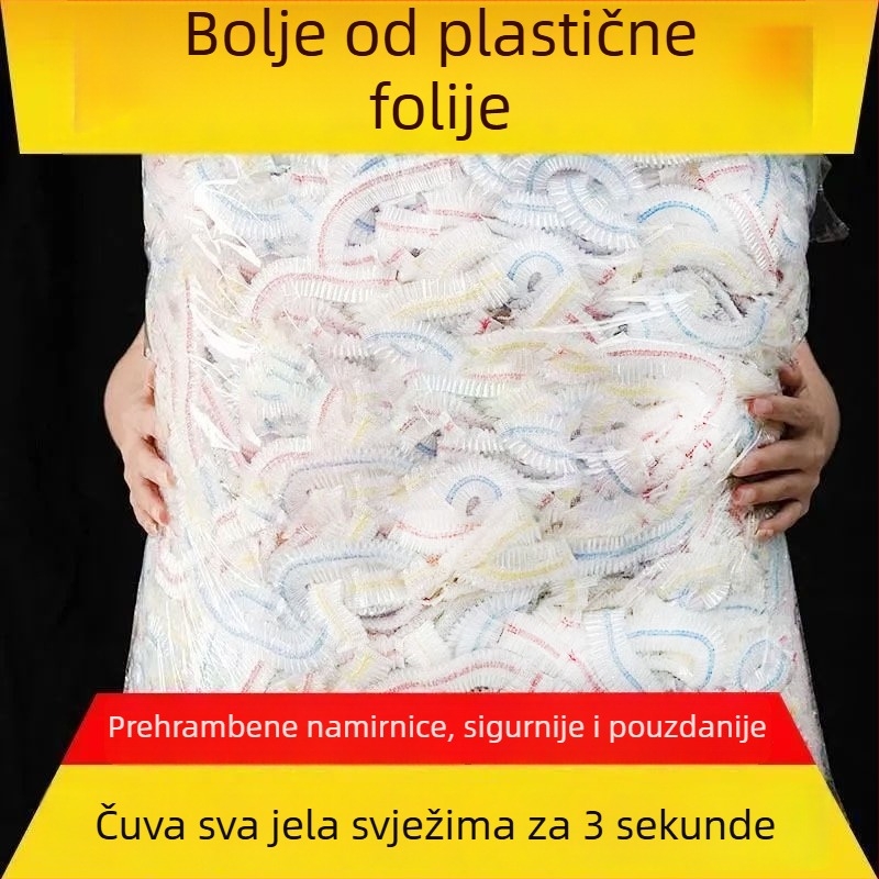 Set od 100 jednokratnih prozirnih folijskih poklopaca za kuhinju i hladnjak, s elastičnim otvorom za ostatke i zdjele