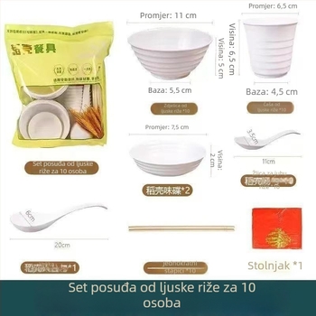 Jednokratni set posuđa s čašama, zdjelicama, tanjurima, štapićima i žlicama za svadbene svečanosti, piknike i roštilj — vrhunske kvalitete, elegantan i ekološki prihvatljiv za kućnu i vanjsku uporabu