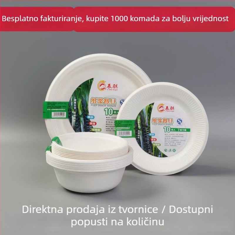 Jednokratne pladnje od papirnate pulpe, duboki tanjuri za bento, paket od 10