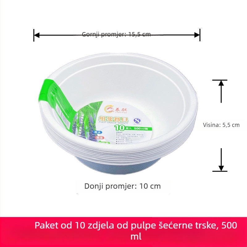 Jednokratne pladnje od papirnate pulpe, duboki tanjuri za bento, paket od 10