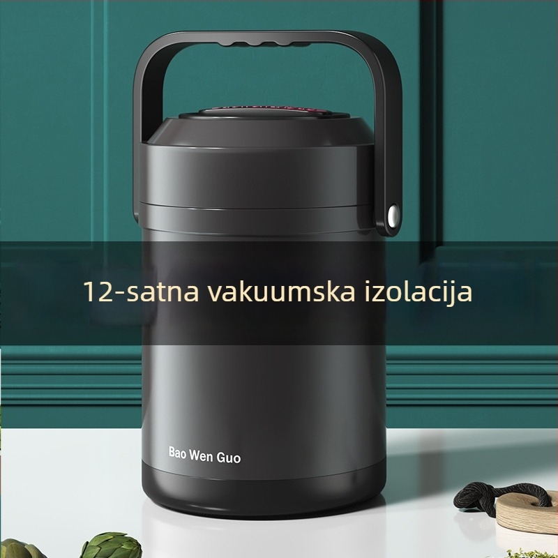 Kutija za ručak s vakuum izolacijom od 304 nehrđajućeg čelika, višeslojna izolacija, velika kapaciteta (1–3 L) za studente i zaposlenike.