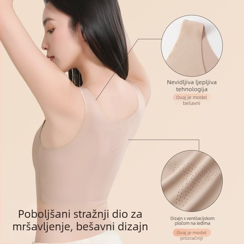Nova bezšivna grudna steznica s prirodnim smanjenjem cupa, nevidljiva prilagodba, široke naramenice, udoban bandeau, prozračni stražnji dio, upijanje znoja