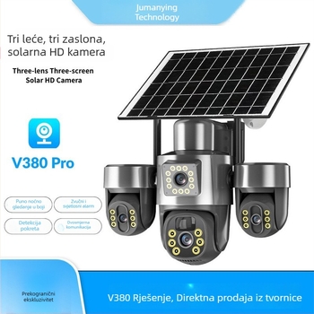 V380 Kamera s tri objektiva, tri zaslona, tri osi gimbala, solarno napajanje, upravljanje putem mobitela, rotirajuća za kućni nadzor, bežični 4G