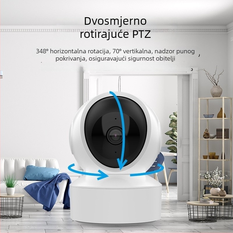 Unutarnja dvostrano rotirajuća PTZ kamera s glasovnim upravljanjem, 4 MP, Wi‑Fi s dvopojasnim (2,4/5 GHz), infracrveno noćno viziranje