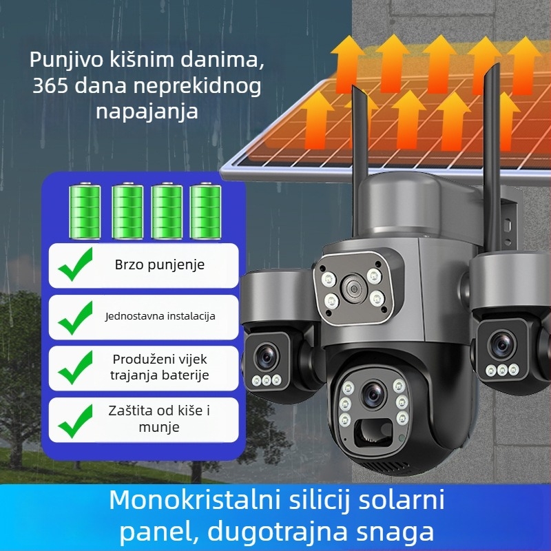 V380 vanjska solarna bežična kamera s daljinskim pristupom i 360° PTZ