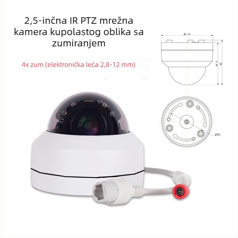 2,5-inčna mrežna PTZ infracrvena dome kamera, 5 MP, 4x zum, POE, audio