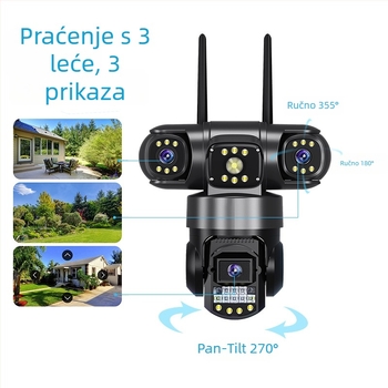 V380pro PTZ kamera s tri objektiva, bežični 4G, vanjska, Wi‑Fi i napajanje