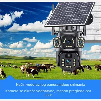 Solarna 4G panoramska pametna kamera s dvostrukim objektivom, niska potrošnja energije, dvosmjerni zvuk, vanjski monitor.