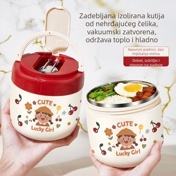 Mini termo kutija za obrok od 304 nerđajućeg čelika, prenosna, s dvostrukim odjeljkom, zatvorena i otporna na propuštanje, s dizajnom karikature