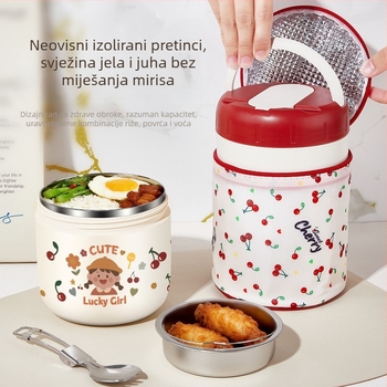 Mini termo kutija za obrok od 304 nerđajućeg čelika, prenosna, s dvostrukim odjeljkom, zatvorena i otporna na propuštanje, s dizajnom karikature