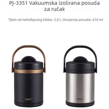 Dvostruki sloj kutija za obrok od nehrđajućeg čelika 316, izolirana, zapremina 2 L, prijenosna za putovanja, posao i vanjsku upotrebu