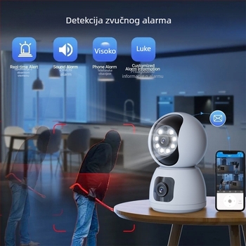 Inteligentna bežična Wi‑Fi kamera za nadzor, unutarnja, s dvostrukim zaslonom, HD noćni vid i daljinsko praćenje putem mobitela