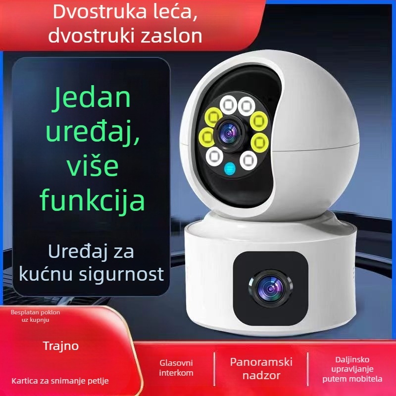 Bežična kamera za nadzor s dvostrukim objektivom, Wi‑Fi i 4G, unutarnja HD noćna vizija