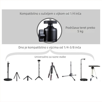 Metalna gimbal glava za stativ, kompatibilna s bezzrcalnim i DSLR kamerama, 3/8 inčni navoj, 360° pan/tilt