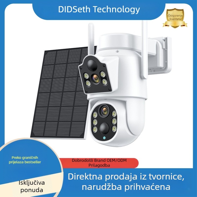 WiFi PTZ kamera s dvostrukim objektivom, solarno napajanje, za vanjsku upotrebu, vodootporna, niska potrošnja energije
