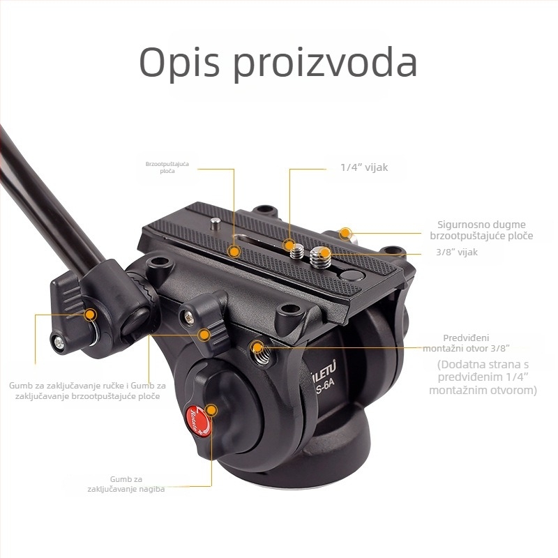 Xiletu LS6A hidraulična kamera gimbal glava sa stativom i kliznom šinom za promatranje ptica i fotografiranje, univerzalno