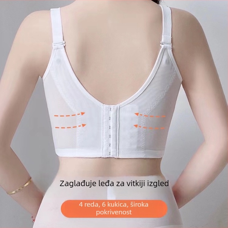 Plus-size bežični grudnjak s punim košaricama, ultra-tanki 0,2 cm, šest redova kopči straga, podržava podizanje i sprječava opuštanje grudi