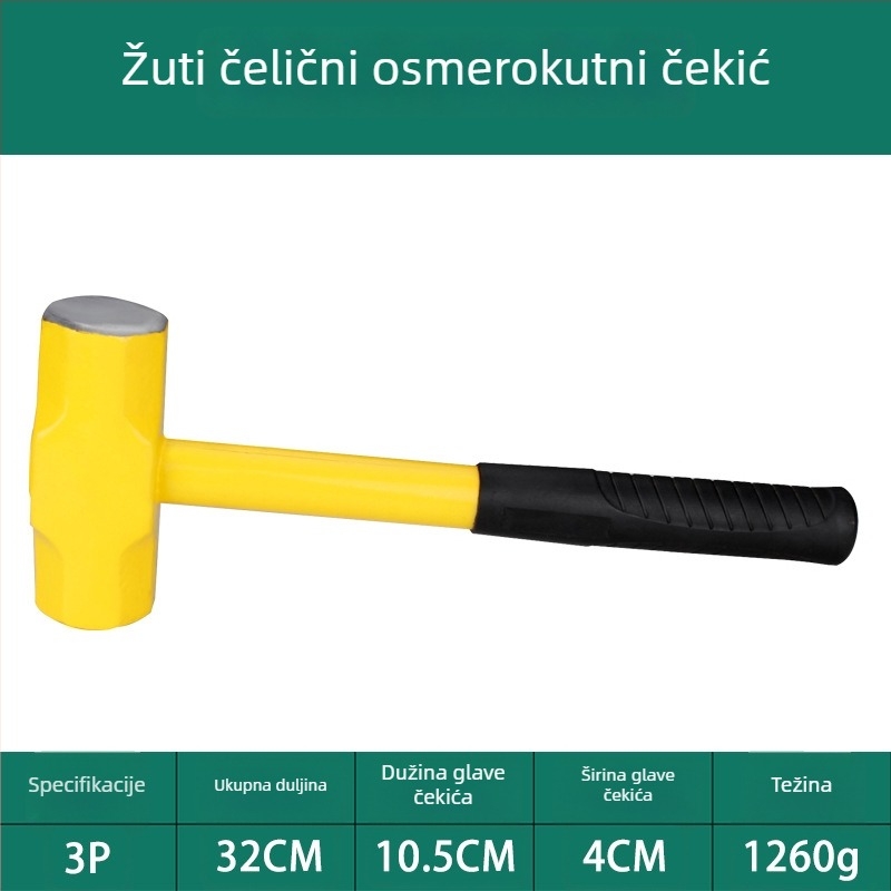 Oktagonalni čekić s drvenom drškom, glava od karbonske čelika, otporan na udarce, 0.25/0.5/0.75 kg
