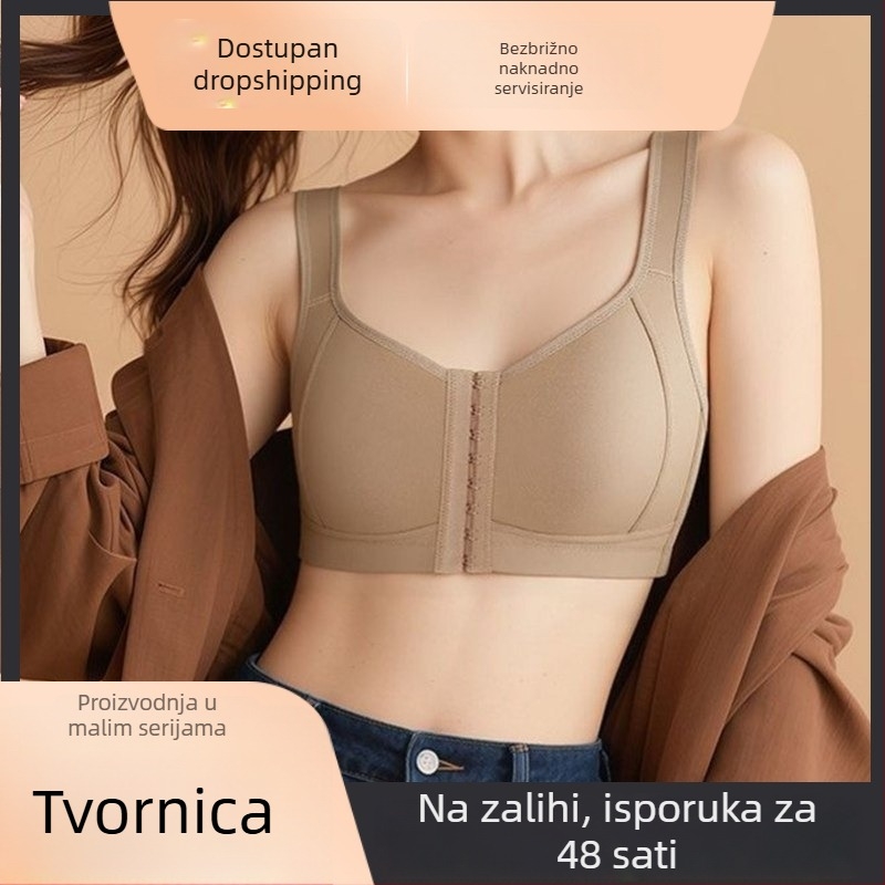Plus veličine ženski sportski grudnjak s prednjim zatvaranjem, bežični, pamuk, skuplja dojke, sprječava opuštanje i podiže grudi.