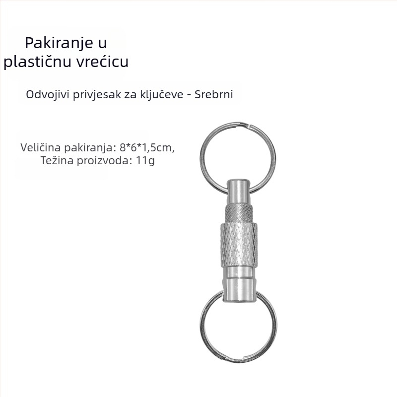 Metalni ključni lanac s brzim otpuštanjem i dvostrukim prstenom, za vanjsku upotrebu