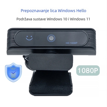 USB kamera s UVC protokolom, bez upravljačkog softvera, infracrveno Windows Hello prepoznavanje lica, 2MP senzor, 30fps, USB 3.0, ručno fokusiranje, ugrađeni mikrofon