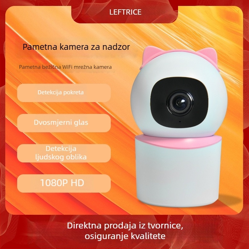 Kućna kamera za nadzor s Wi‑Fi, bežični daljinski pristup, HD pan‑tilt, dvostruki pogled i inteligentno prepoznavanje pokreta