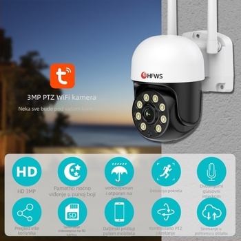Vanjska bežična kamera za nadzor, HD noćno snimanje, 360° PTZ, Wi-Fi