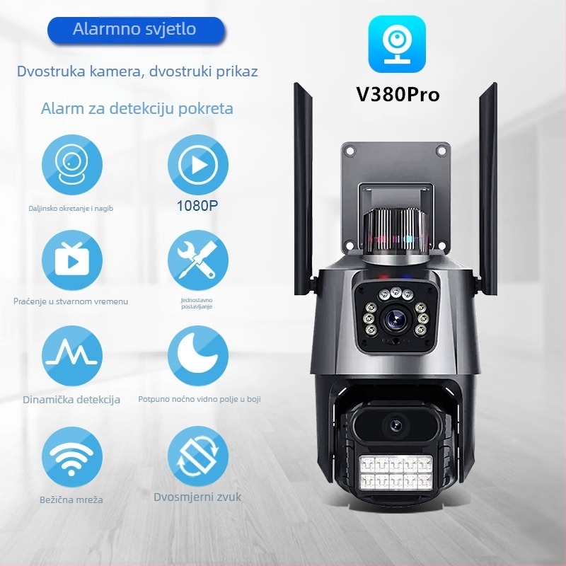 Vanjska kamera za nadzor s dvostrukim objektivima i dvostrukim zaslonom, Wi‑Fi, ultra jasna slika, IP kamera