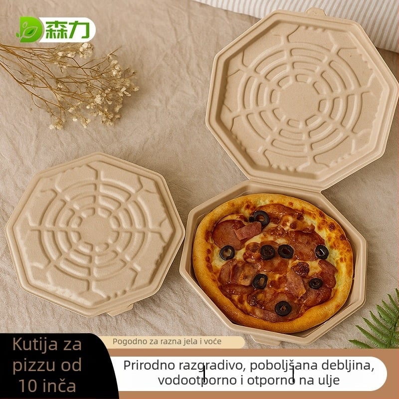 Jednokratna kutija za pizzu od pulpe, 10 inča, biološki Razgradiva osmerokutna konstrukcija, zagrijiva jednofazna kutija