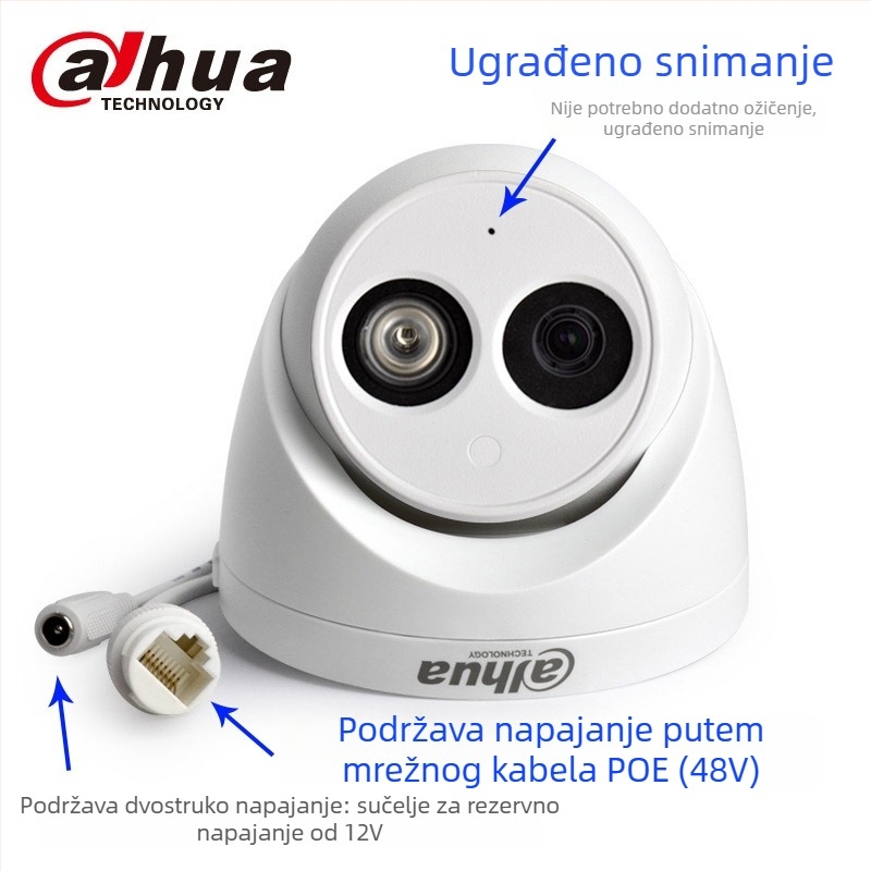 Dahua 2MP hemisferna IP kamera DH-IPC-HDW1230C-A s audio, napajanje bez POE