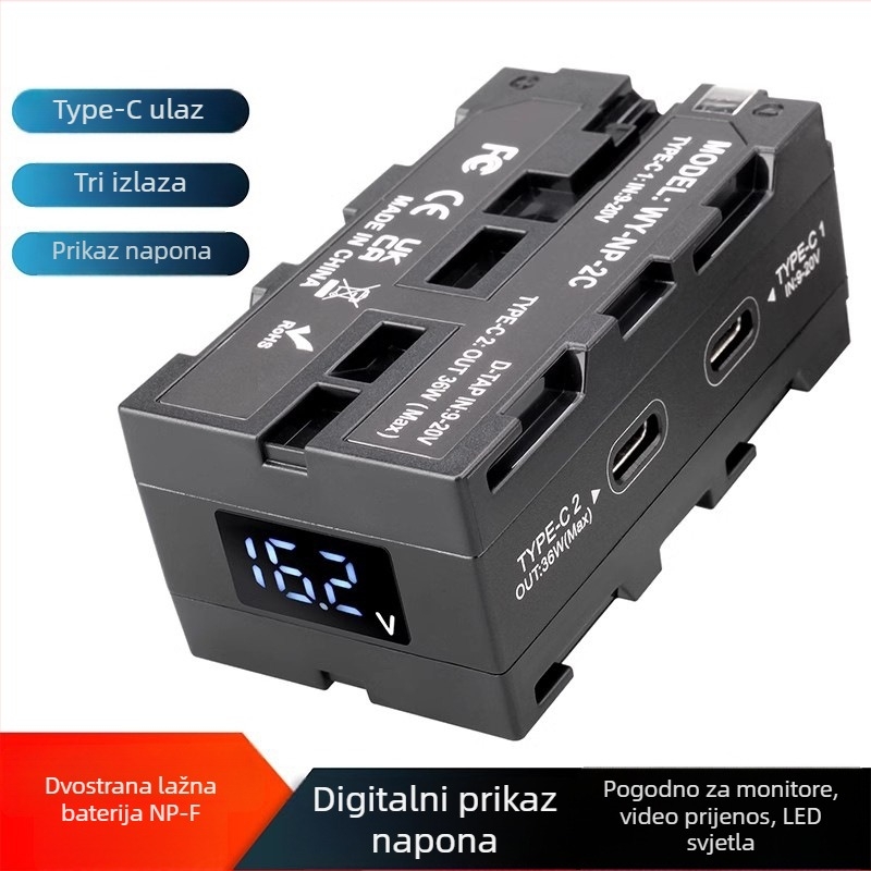 D-TAP na NP-F550/970 dvostruka dummy baterija za monitor, bežični prijenos videa, LED svjetlo, vanjsko napajanje putem V-porta