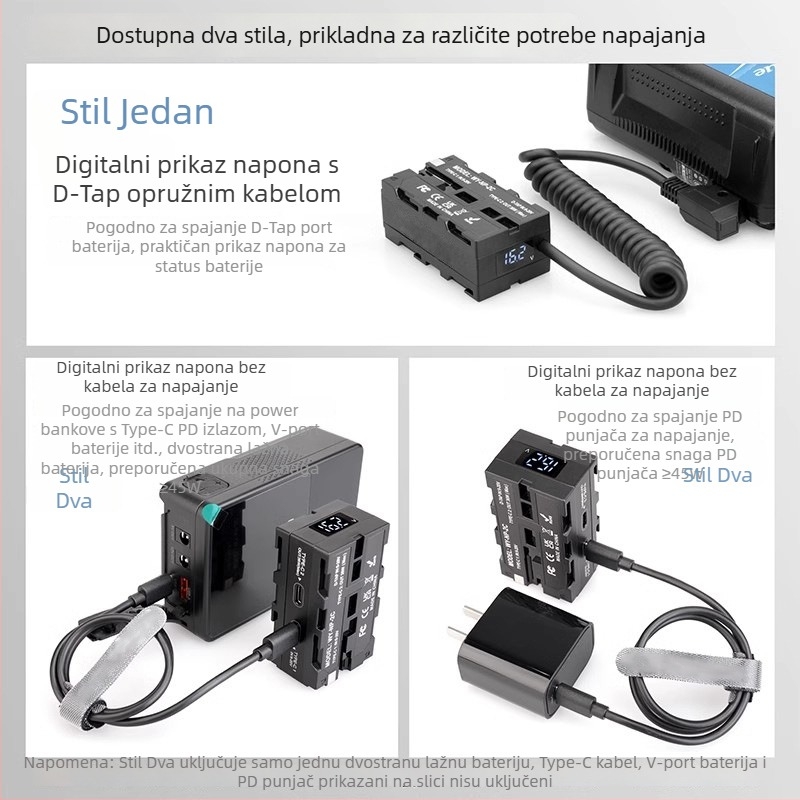 D-TAP na NP-F550/970 dvostruka dummy baterija za monitor, bežični prijenos videa, LED svjetlo, vanjsko napajanje putem V-porta