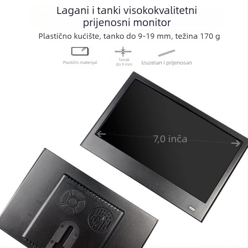 7-inčni plastični prijenosni monitor s HDMI, sekundarnim LCD zaslonom, tanak i lagan