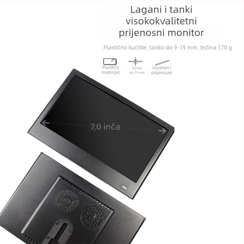 7-inčni plastični prijenosni monitor s HDMI, sekundarnim LCD zaslonom, tanak i lagan