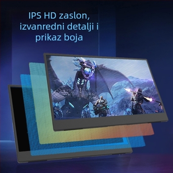 Prijenosni monitor od 15,6 inča, IPS, 1080p, 16:9, za telefon, PC i laptop; pogodan za Switch/PS4 igre i uredske zadatke