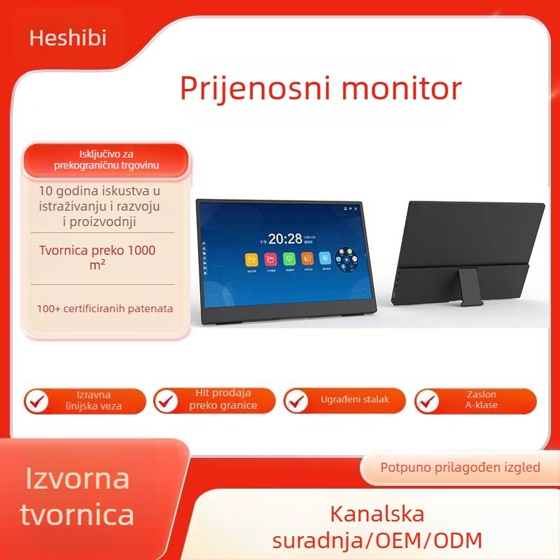 Prijenosni monitor od 15,6 inča, IPS, 1080p, 16:9, za telefon, PC i laptop; pogodan za Switch/PS4 igre i uredske zadatke