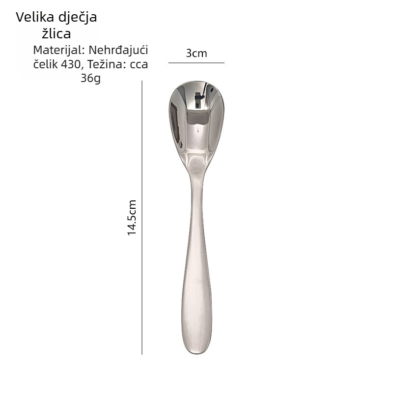 Žlica od nehrđajućeg čelika s modernim, jednostavnim dizajnom, za restorane i kućnu upotrebu, za juhe i glavna jela, velika dječja žlica