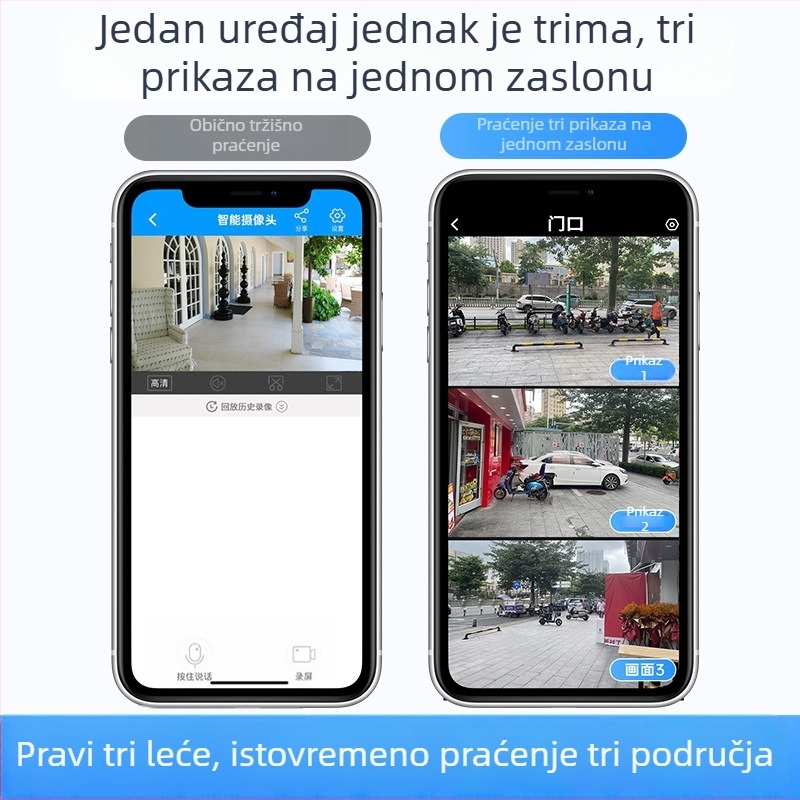 Kamera za nadzor za dom i vanjsku upotrebu, Wi-Fi, noćni vid 360°, trostruka leća, 12K rezolucija