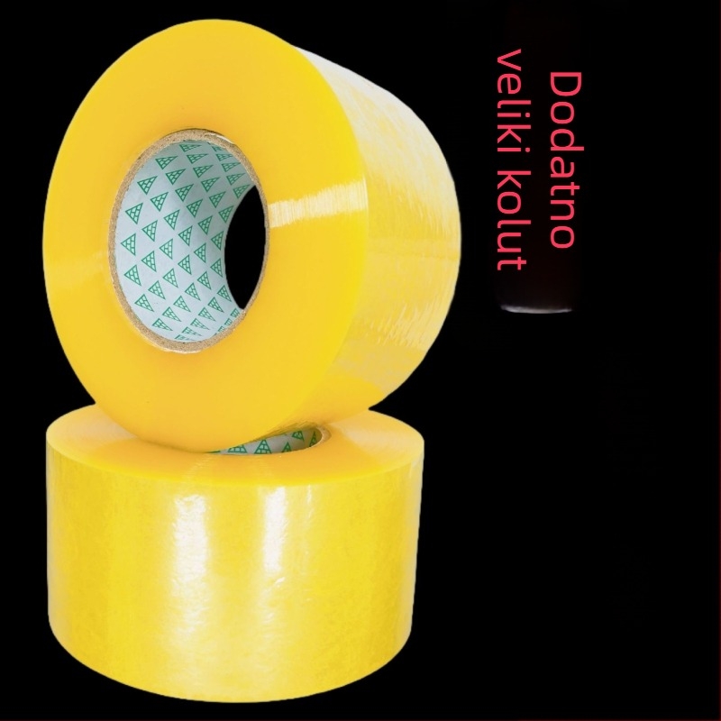 Binli prozirna BOPP pakirajuća traka, iznimno visoka adhezija, veliki valjak, bež boja pakiranja, 100 m × 45 mm × 2.4 mm