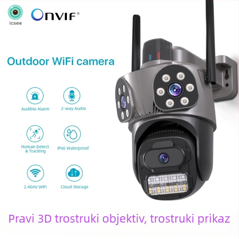 icsee Vanjska kamera s tri objektiva, trostruki pogled, HD Wi‑Fi