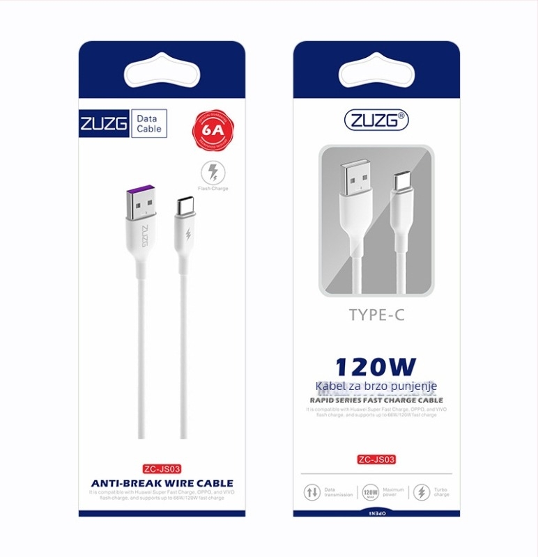 1–2 m dugi kabel za podatke s brzim punjenjem, USB-C, Micro USB i Lightning; kompatibilan s Android i Apple uređajima, podržava napajanje 5A/6A