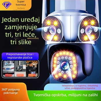 360° vanjska bežična kamera za nadzor s 3 leće i 3 prikaza, daljinski pristup pametnim telefonom u HD