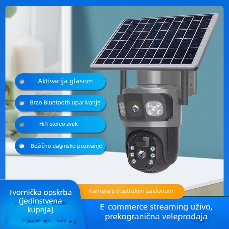 V380Pro Solarna 4G kamera – niska potrošnja, dvostruka leća, kupolna kamera s tri prikaza i HD noćni pogled
