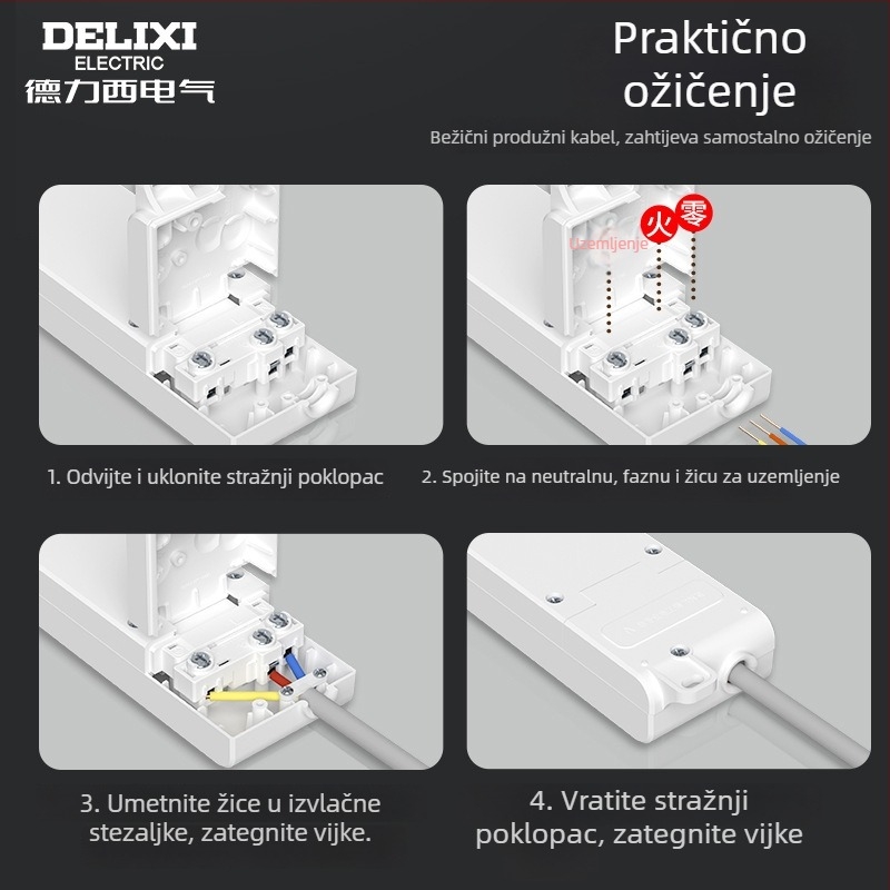 Delixi bežični produžni kabel za kućnu upotrebu, s više utičnica