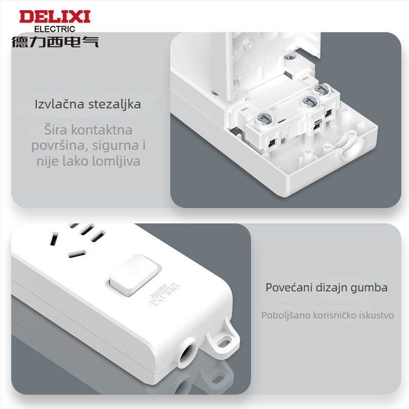 Delixi bežični produžni kabel za kućnu upotrebu, s više utičnica