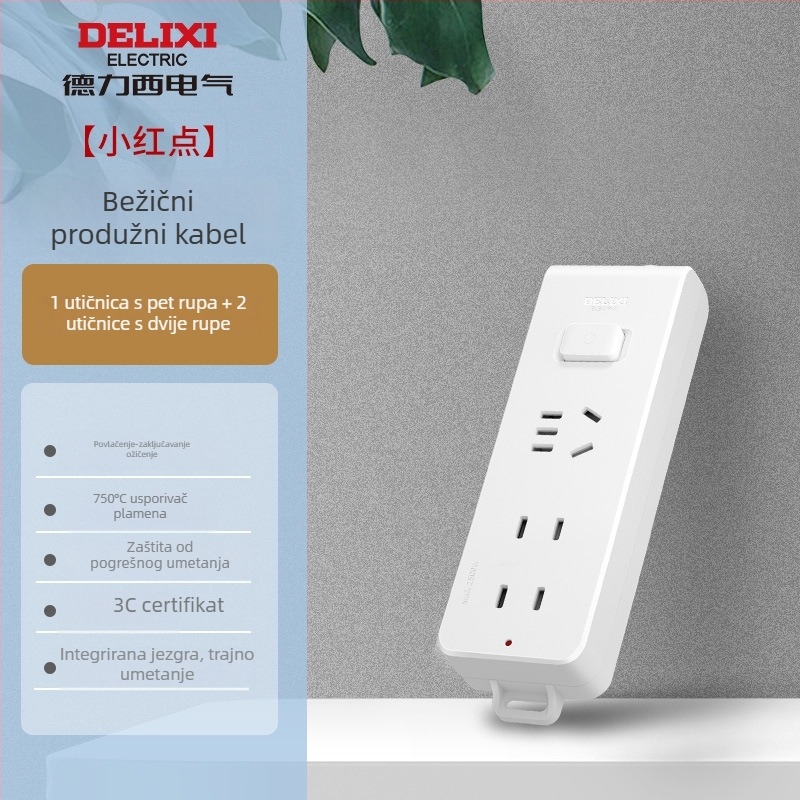 Delixi bežični produžni kabel za kućnu upotrebu, s više utičnica
